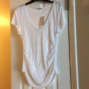New Free People White Scoop Tee Shirred Sides